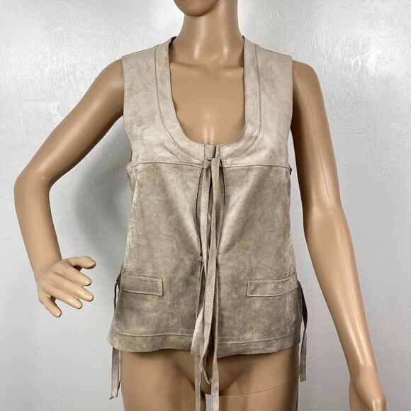 BCBG MaxAzria Brent Sleeveless Faux Suede Rodeo Vest with Tie Front size XXS - Picture 2 of 8